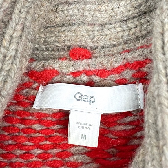 GAP Fair Isle Lambs’ Wool Sweater Festive Thick Knit Cowl Neck Turtleneck Nordic - Picture 12 of 16